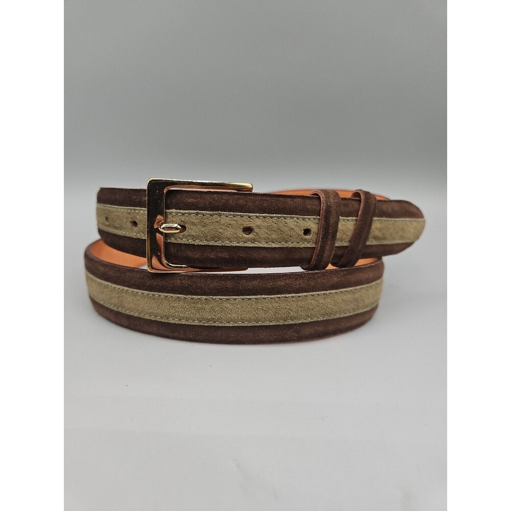 Crescent Brown Olive Green Suede Leather Belt Size 40 Hand Made In USA 1-1/8"